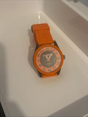 Superdry Orange Silicone Strap Men's Watch with Grey Dial